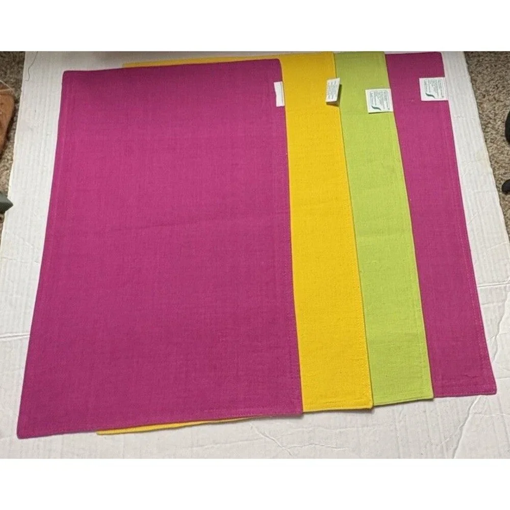 Cotton Park Cottage Placemats Set 4 100% Cotton Pink Yellow Green 13x18
